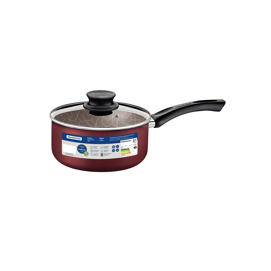 Olla Tramontina Paris en Aluminio con Revestimiento Interno y Externo Antiadherente Starflon Max Rojo con Tapa de Vidrio 20 cm 2,9 L