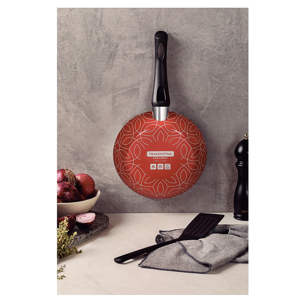 Sartén Tramontina Paris en Aluminio con Revestimiento Interno con Antiadherente Starflon Max y Externo Siliconado Rojo con Espátula de 24 cm 1,2 L