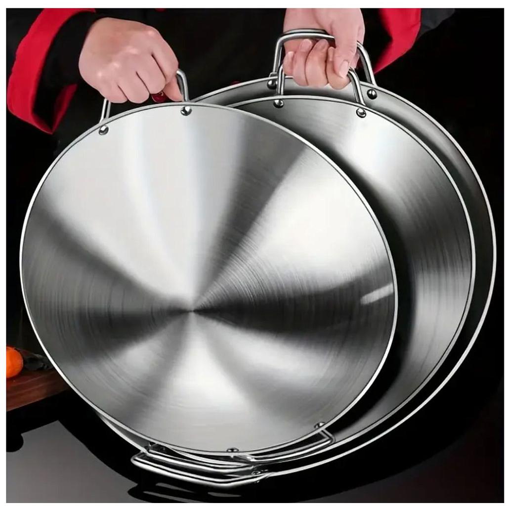 Wok de Doble oreja en Acero de fondo redondo sin recubrimiento 26 cm