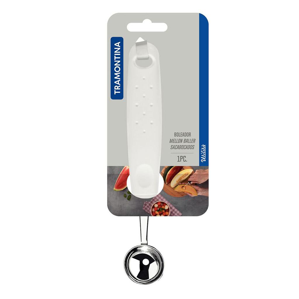 Boleador Tramontina Utilitá en Acero Inoxidable con Mango de Polipropileno Blanco 2,9 cm