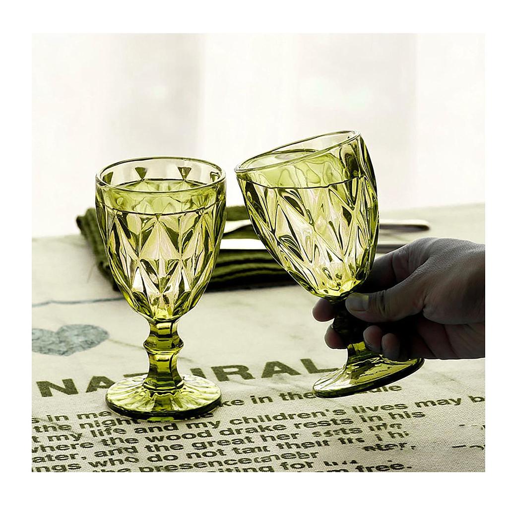 Juego de 6 copas en Vidrio Labrado Diamante Verde 240 ml