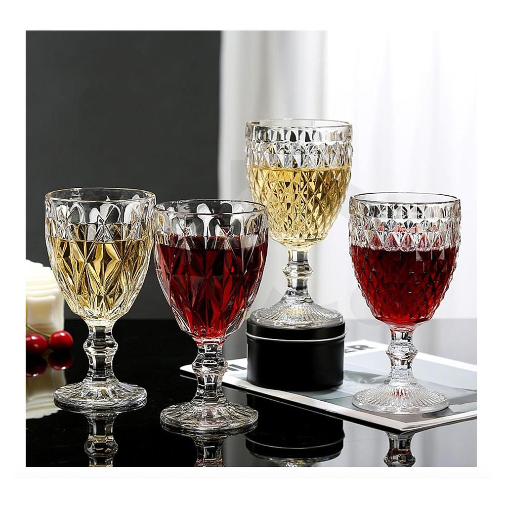 Juego de 6 copas en Vidrio Diamantado Labrado Transparente 240 ml