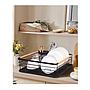 Escurridor Nordico en Acero Negro con mangos de Madera y bandeja plastica, 43x32x14