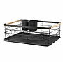 Escurridor Nordico en Acero Negro con mangos de Madera y bandeja plastica, 43x32x14