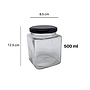 Frasco de Vidrio Cuadrado hermetico con tapa de metal con rosca 500 ml