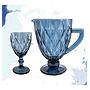Juego de Jarra 1 L con 6 Copas de Vidrio Labrado Azul 300ml