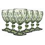 Juego de 6 copas en Vidrio Labrado Diamante Verde 245 ml