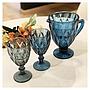 Juego de Jarra 1 L con 6 Copas de Vidrio Labrado Azul 300ml